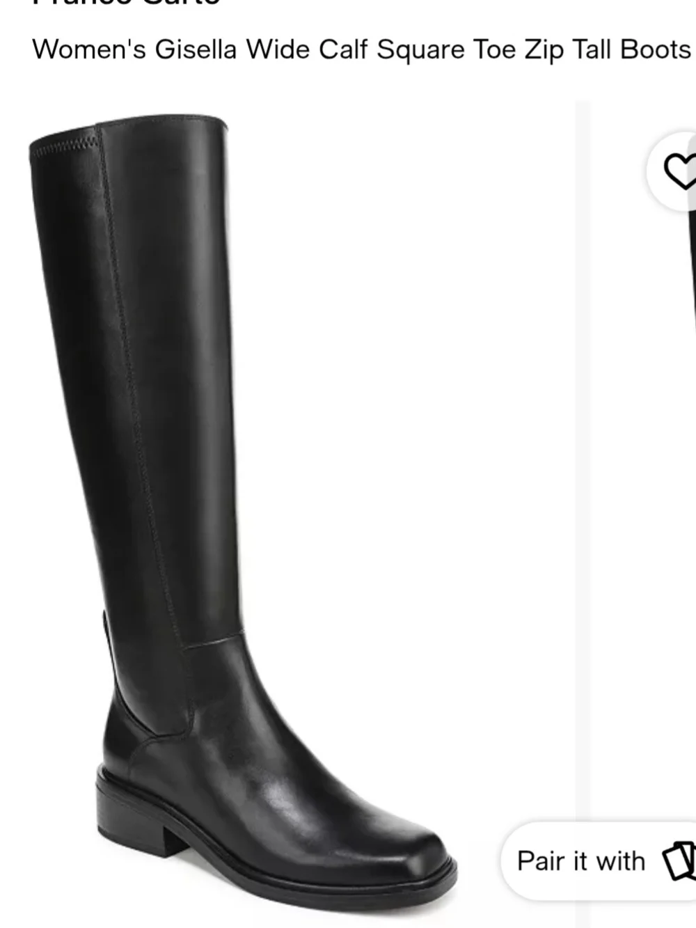 Franco Sarto L-Giselle Black Leather Knee-High Boots Wide Calf.